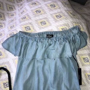 Lulus off the shoulder chambray shift dress